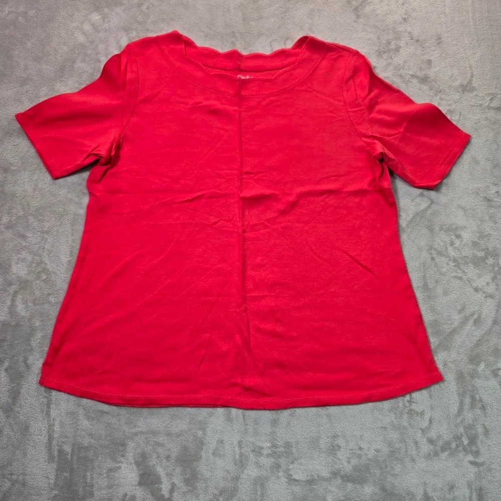 Croft & Barrow Womens Red Scallop Neck Short Sleeve Knit Top Size Large